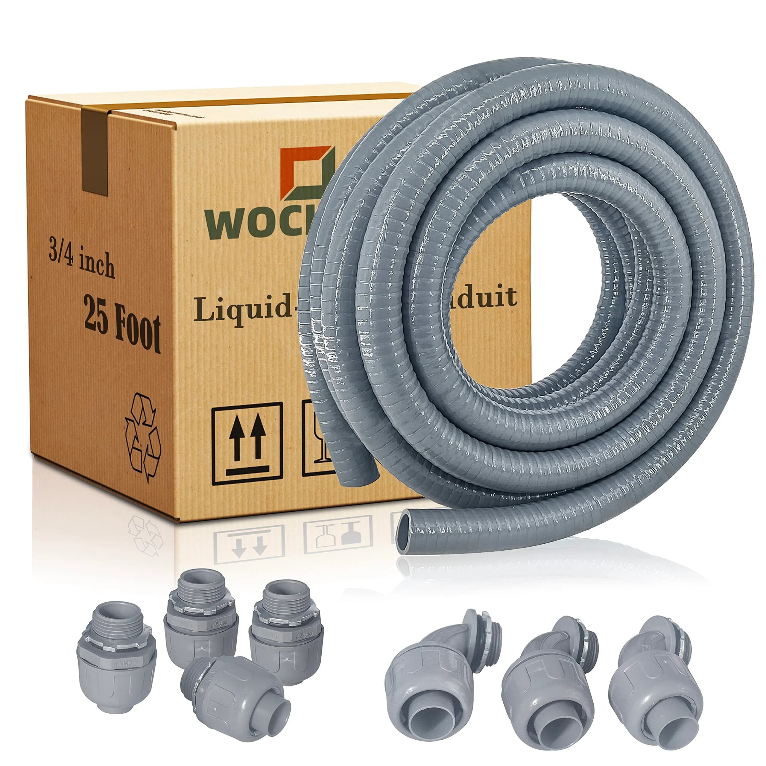 Wocloer Liquid-Tight Conduit 3/4inch 25Ft | Flexible Non-Metallic Electrical Kit for Outdoor & Indoor Use
