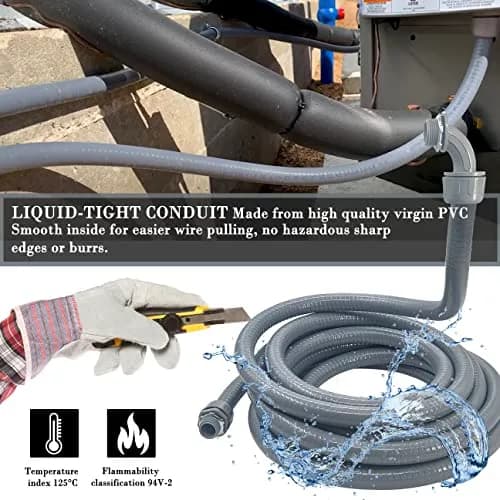 Wocloer Liquid-Tight Conduit 3/4inch 25Ft | Flexible Non-Metallic Electrical Kit for Outdoor & Indoor Use thumbnail 6