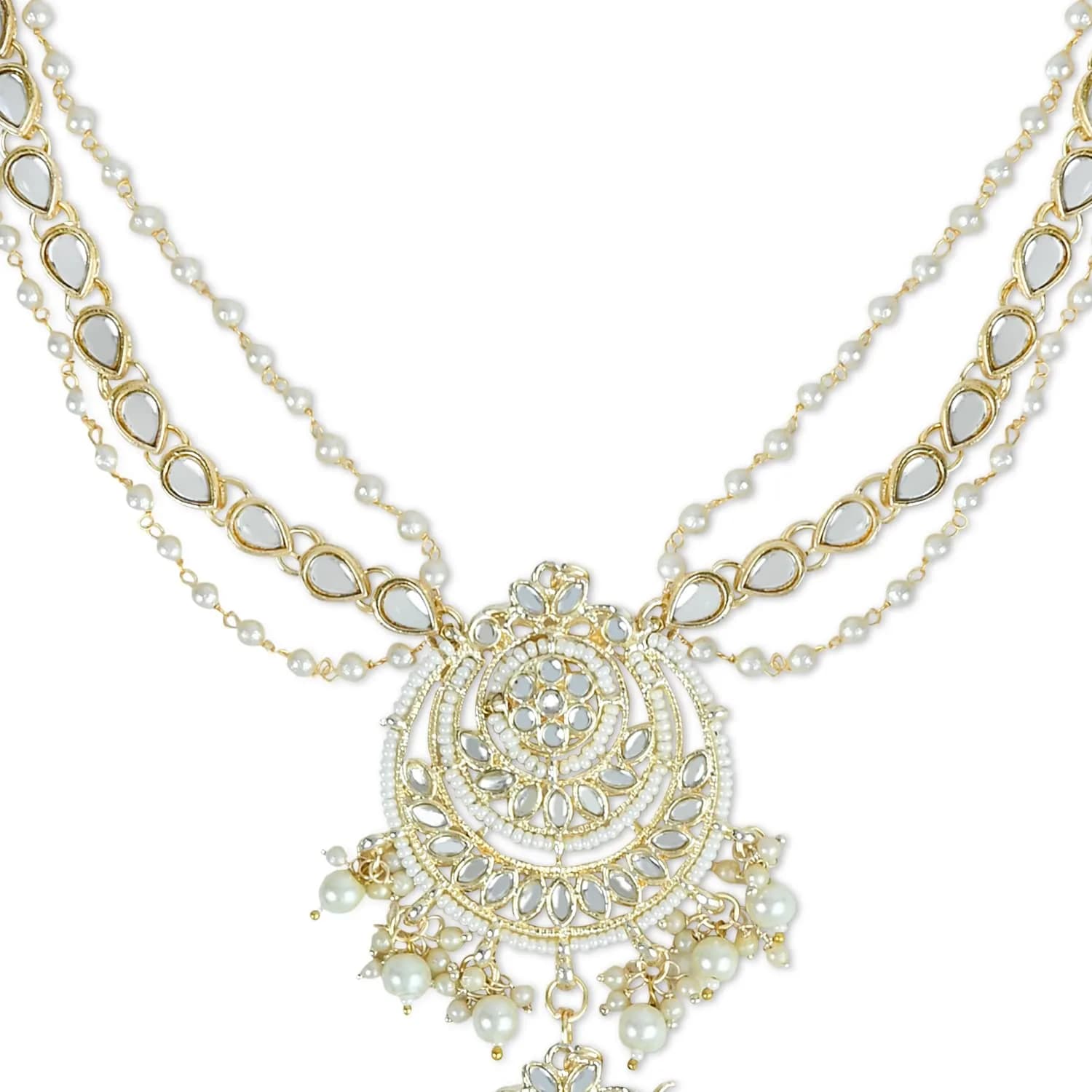 I Jewels Gold-Plated Metal Indian Wedding Bollywood Floral Kundan Pearl Studded Beaded Head Chain/Paranda 30.48cm (12 inches) | Authentic Indian Bridal Accessory - view 4