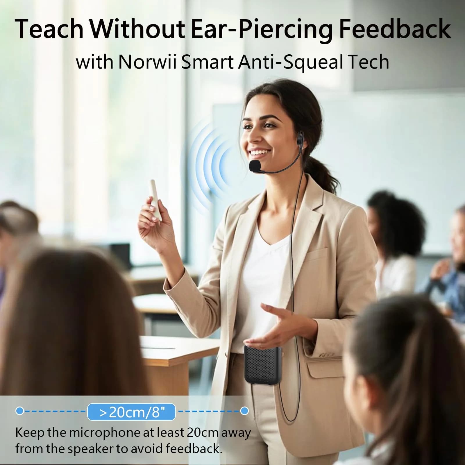Norwii Portable Voice Amplifier with Wired Microphone Headset - 10W, 4000mAh, 30-Hour Battery | Loud & Clear Sound for Teachers - view 5