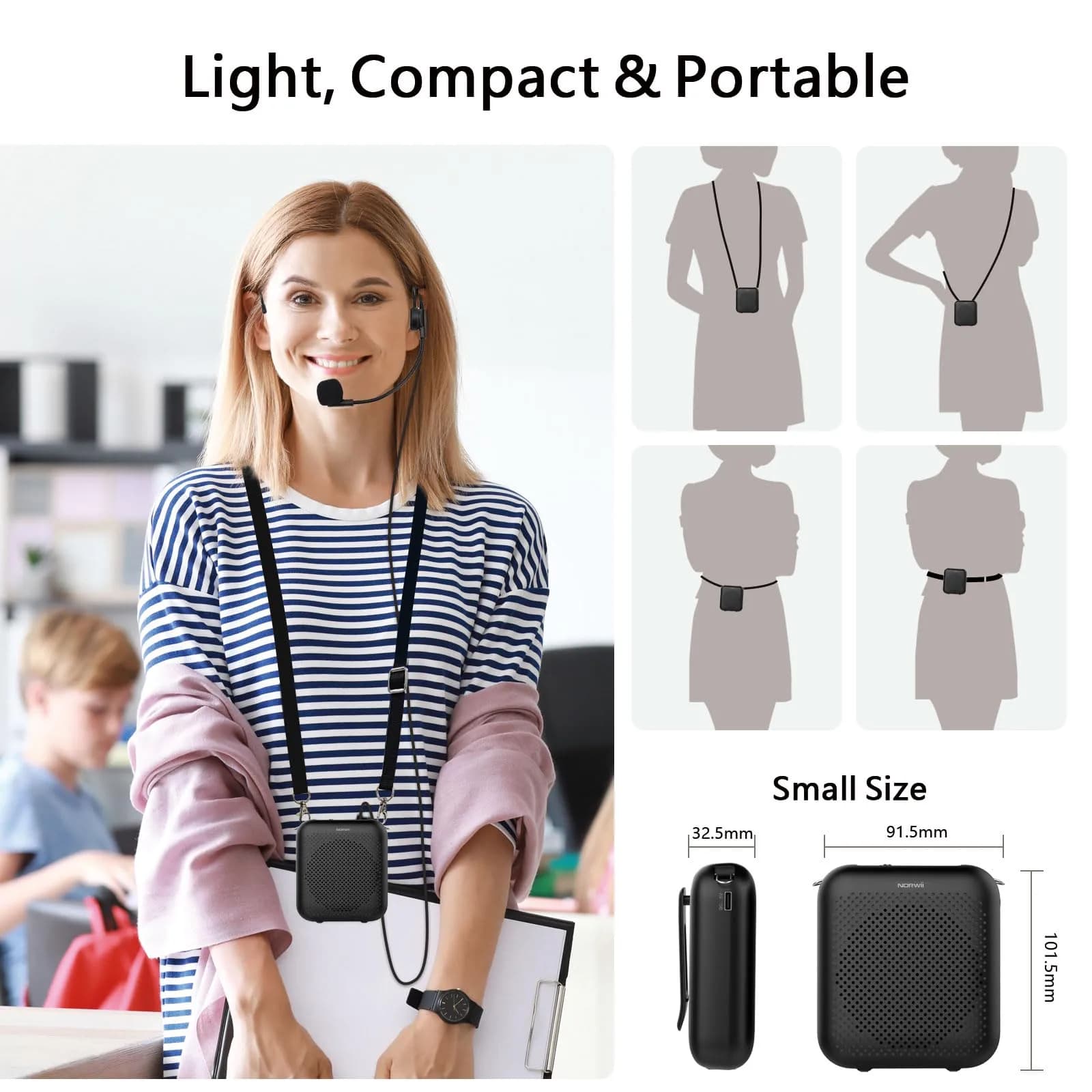 Norwii Portable Voice Amplifier with Wired Microphone Headset - 10W, 4000mAh, 30-Hour Battery | Loud & Clear Sound for Teachers - view 9