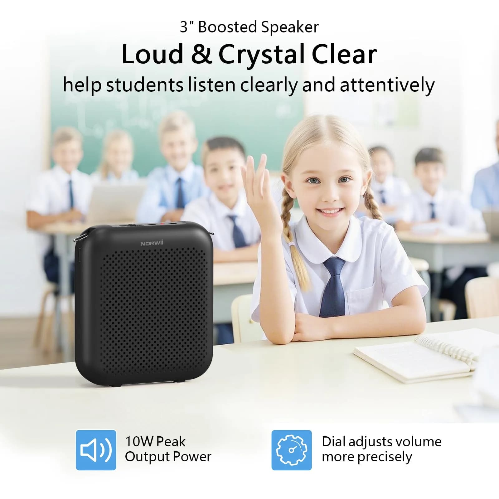 Norwii Portable Voice Amplifier with Wired Microphone Headset - 10W, 4000mAh, 30-Hour Battery | Loud & Clear Sound for Teachers - view 3