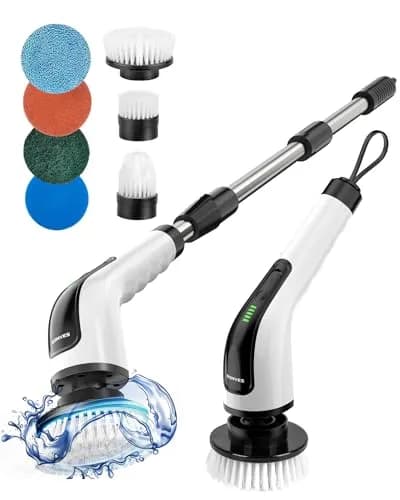 Bomves Electric Spin Scrubber with Long Handle & 8 Replaceable Brush Heads | 45in (114cm) Extendable, 500 RPM, Cordless Bathroom Cleaner thumbnail 1