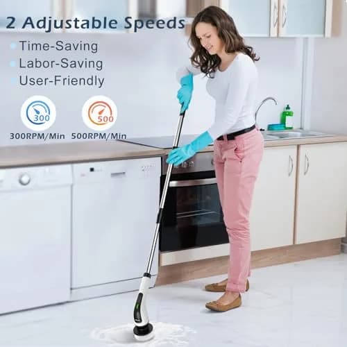 Bomves Electric Spin Scrubber with Long Handle & 8 Replaceable Brush Heads | 45in (114cm) Extendable, 500 RPM, Cordless Bathroom Cleaner thumbnail 5