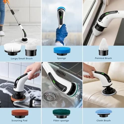 Bomves Electric Spin Scrubber with Long Handle & 8 Replaceable Brush Heads | 45in (114cm) Extendable, 500 RPM, Cordless Bathroom Cleaner thumbnail 6