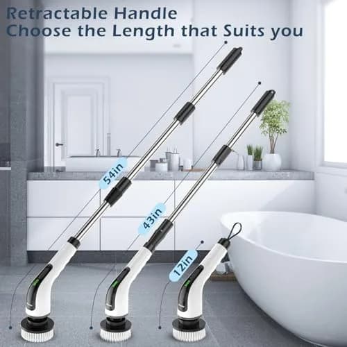 Bomves Electric Spin Scrubber with Long Handle & 8 Replaceable Brush Heads | 45in (114cm) Extendable, 500 RPM, Cordless Bathroom Cleaner thumbnail 2