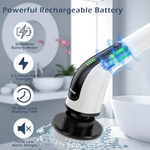 Bomves Electric Spin Scrubber with Long Handle & 8 Replaceable Brush Heads | 45in (114cm) Extendable, 500 RPM, Cordless Bathroom Cleaner thumbnail 3