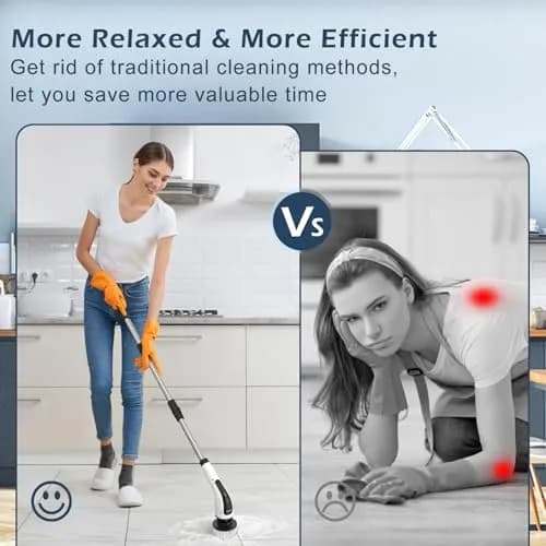 Bomves Electric Spin Scrubber with Long Handle & 8 Replaceable Brush Heads | 45in (114cm) Extendable, 500 RPM, Cordless Bathroom Cleaner thumbnail 4