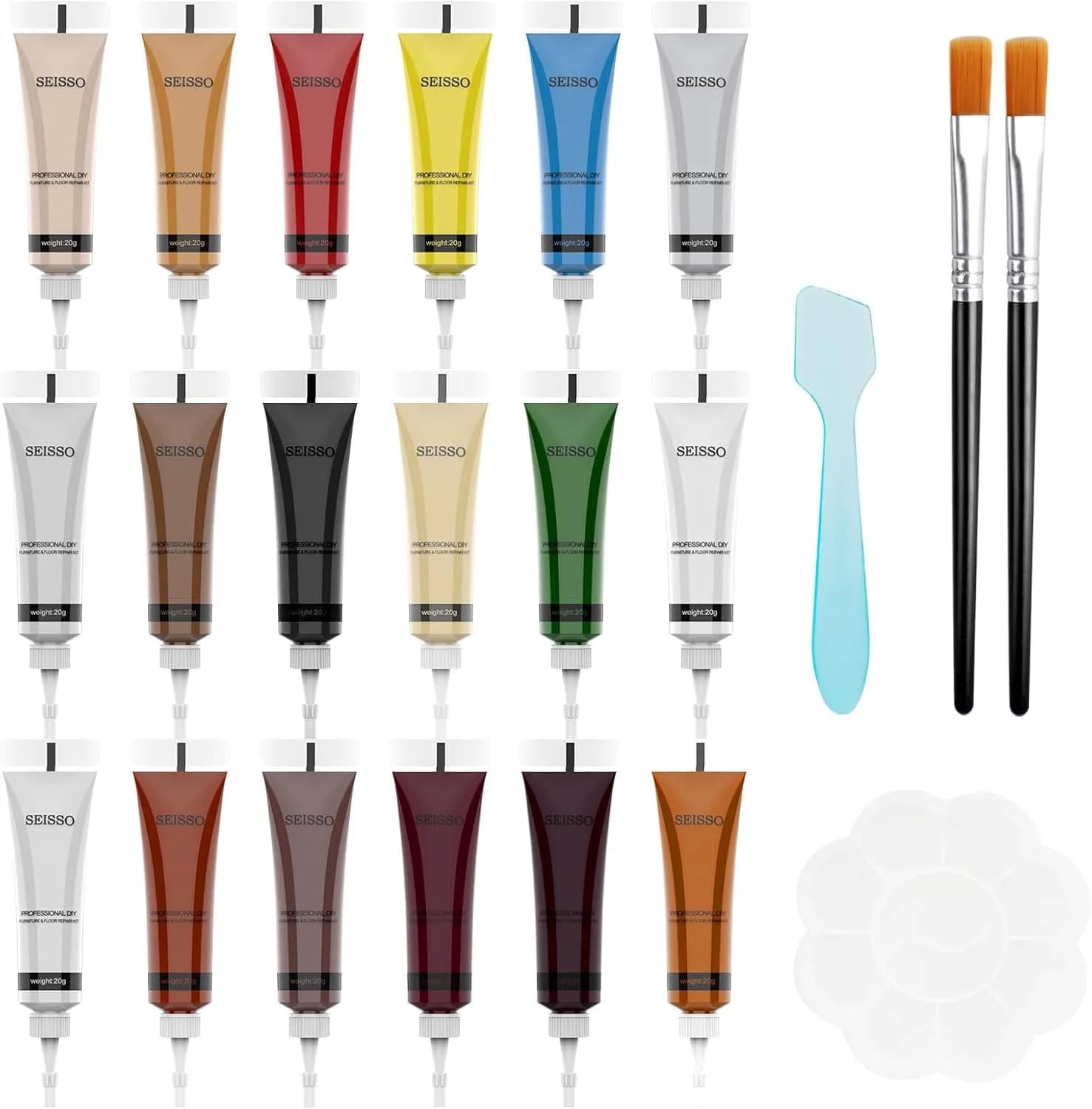 SEISSO 18 Colors Leather Repair Kit | Professional Dye Filler Paint for Furniture, Car Seats, Couches, Shoes, Bags, Jackets, Vinyl - main product image