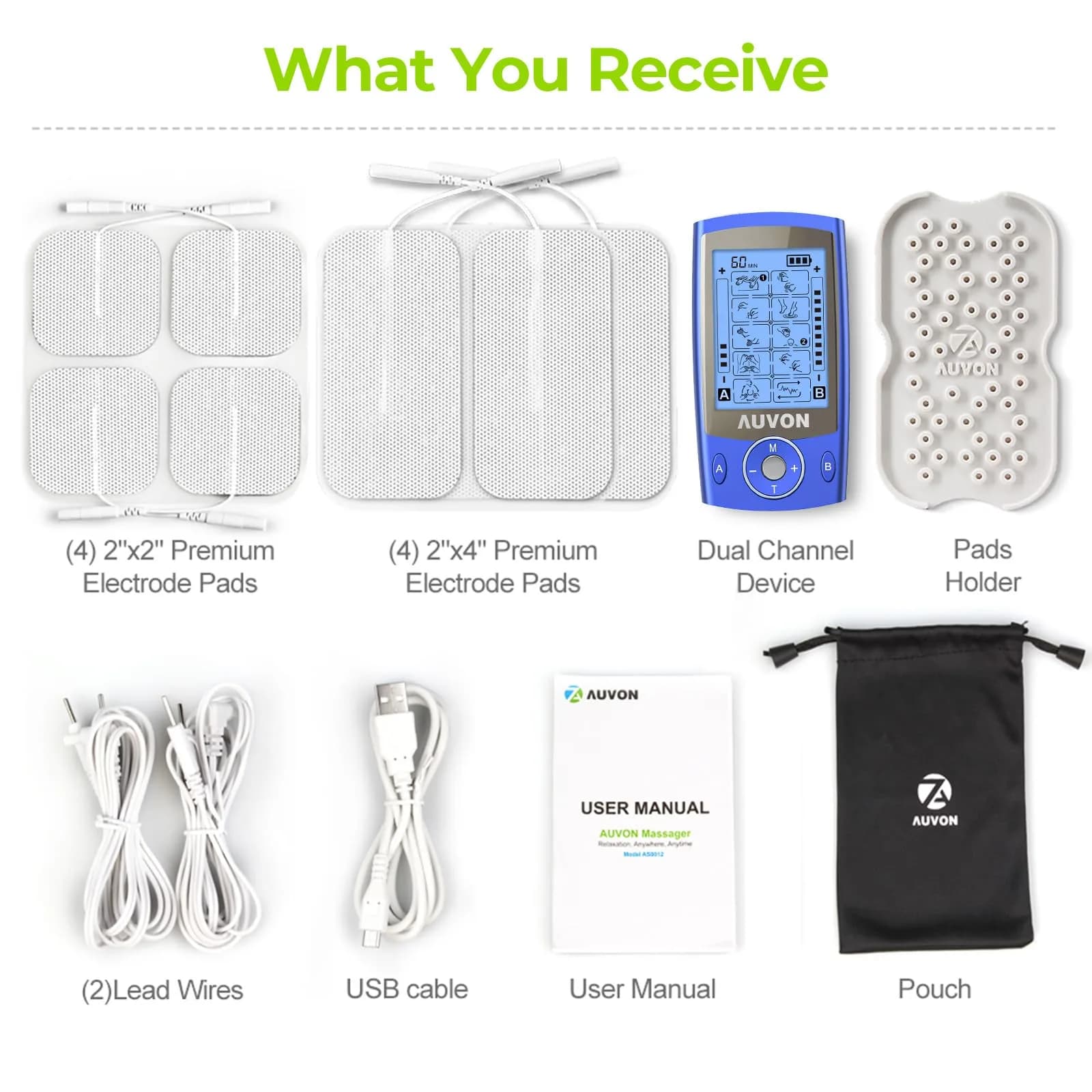 AUVON Dual Channel TENS Unit Muscle Stimulator Machine for Pain Relief with 20 Modes & 2x4 Inch Electrode Pads - view 8