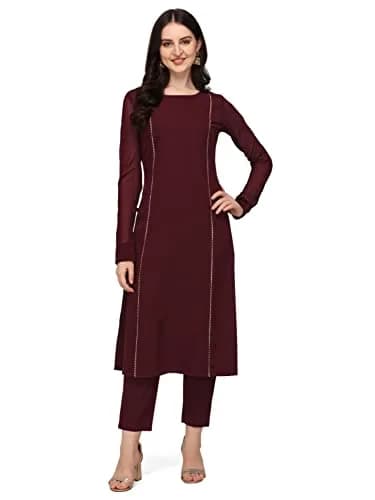 FIORRA Women's Maroon Poly Crepe Straight Kurta with Pant and Dupatta Set XX-Large | Foil Print Festive Wear thumbnail 4