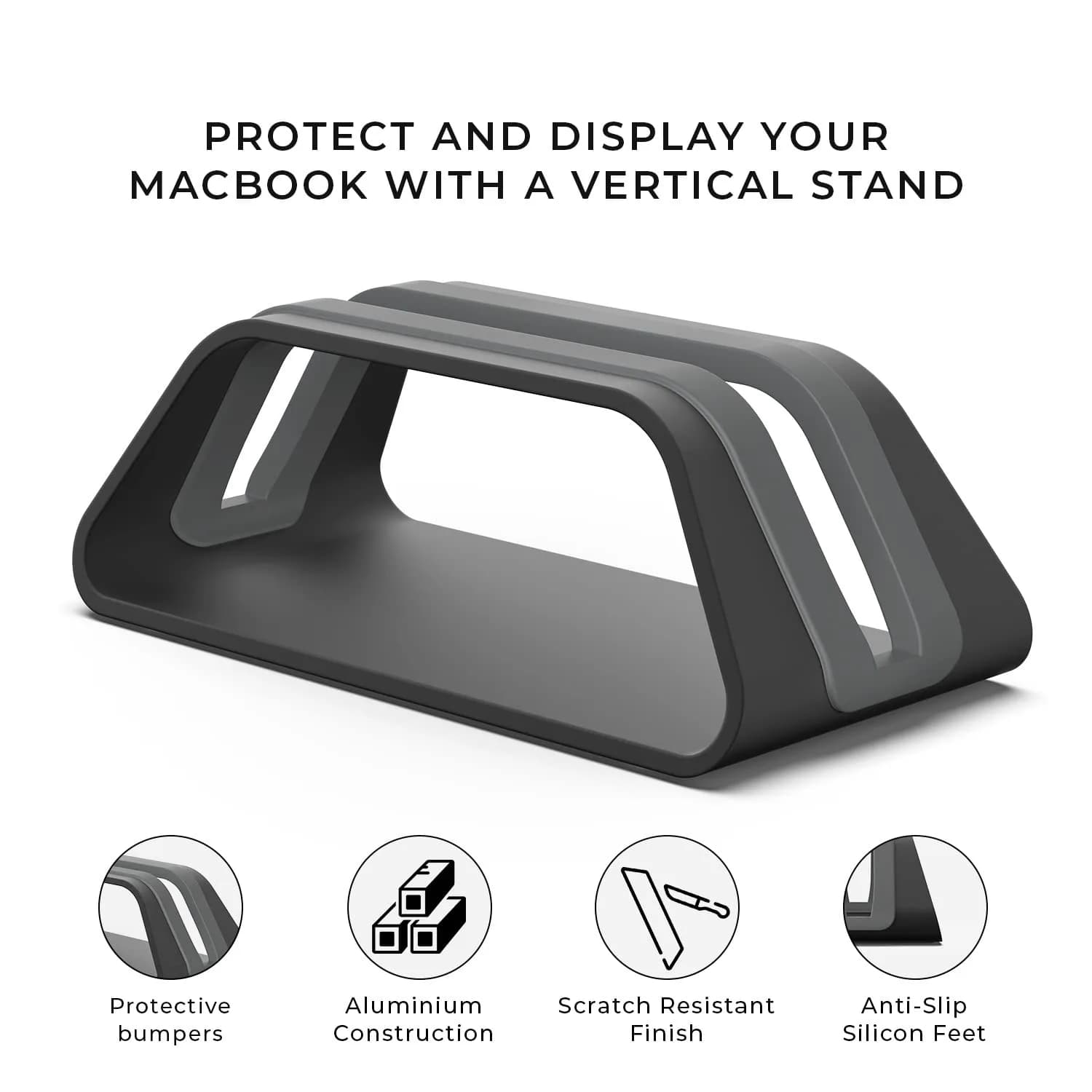 HumanCentric Vertical Laptop Stand for MacBook Pro & Air, Aluminium, Black | Space-Saving Desk Organizer - view 2