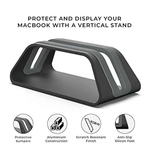 HumanCentric Vertical Laptop Stand for MacBook Pro & Air, Aluminium, Black | Space-Saving Desk Organizer thumbnail 2