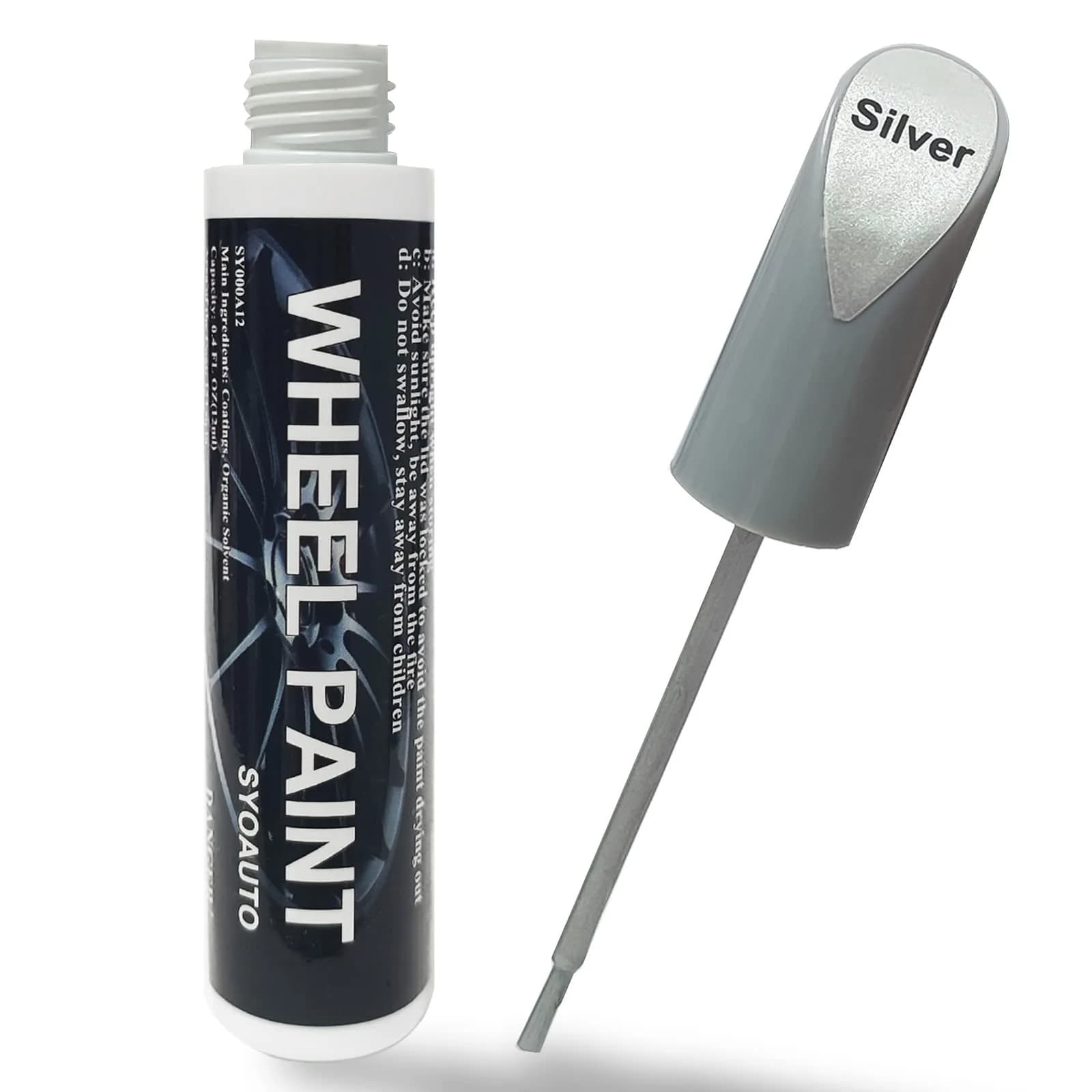 SYOAUTO Silver Rim Touch Up Paint Rim Scratch Repair Pen Wheel Touch Up Paint Car Rim Paint Pen Universal Color Silver Wheel Paint (Silver) | Easy Small Chip Fix