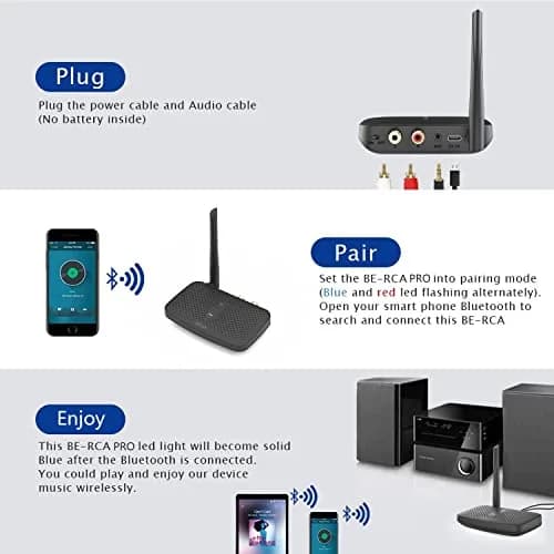 BESIGN BE-RCA Pro Long Range Bluetooth Adapter with Type-C Power, Black | Connects Wired Speakers to Bluetooth Devices thumbnail 3