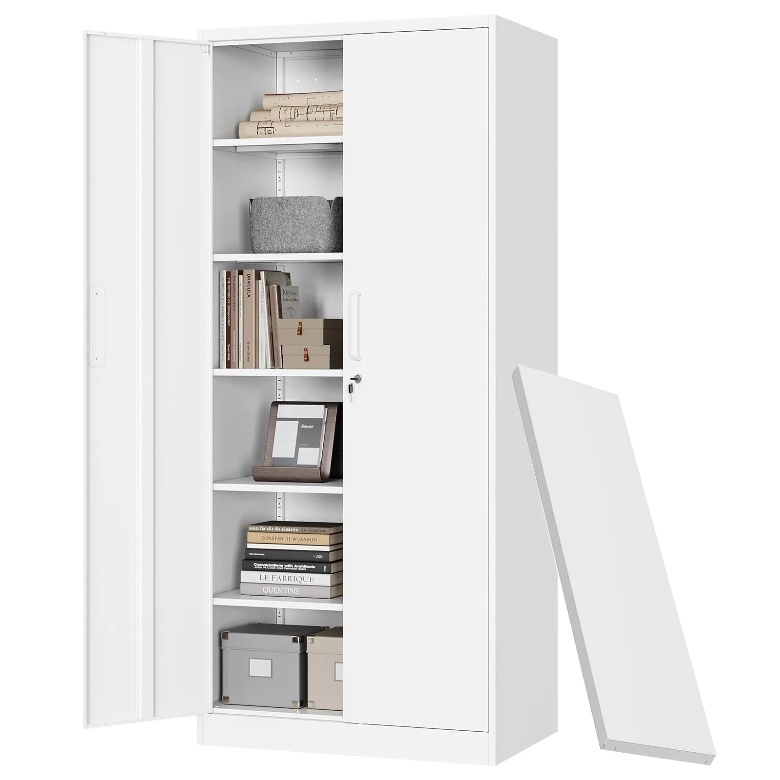 Letaya Metal Storage Cabinet with Lock Door 72" | Adjustable Shelves for Office & Home — White