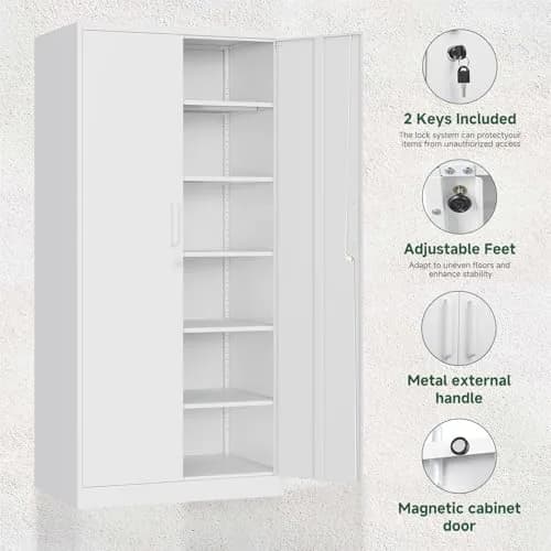 Letaya Metal Storage Cabinet with Lock Door 72" | Adjustable Shelves for Office & Home thumbnail 5