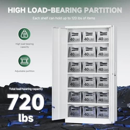 Letaya Metal Storage Cabinet with Lock Door 72" | Adjustable Shelves for Office & Home thumbnail 7