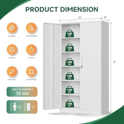 Letaya Metal Storage Cabinet with Lock Door 72" | Adjustable Shelves for Office & Home thumbnail 2