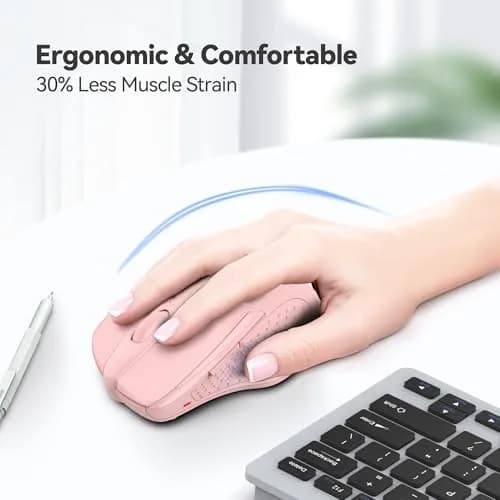 TECKNET M003 Wireless Mouse - Pink, 2.4G Ergonomic Computer Mouse with 2600 DPI for Right-Handed Use thumbnail 4
