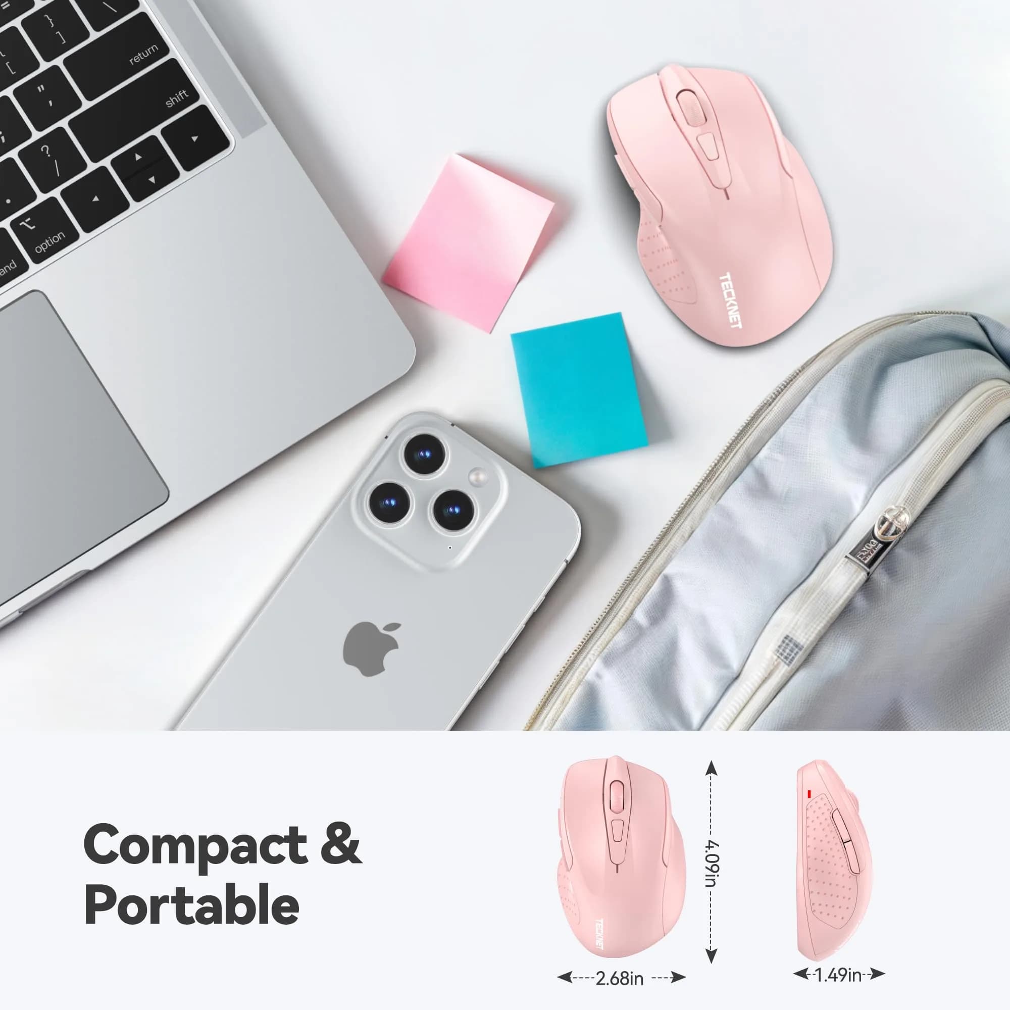 TECKNET M003 Wireless Mouse - Pink, 2.4G Ergonomic Computer Mouse with 2600 DPI for Right-Handed Use - view 2