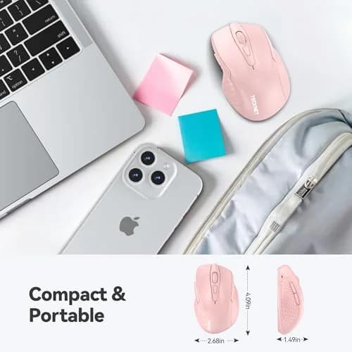 TECKNET M003 Wireless Mouse - Pink, 2.4G Ergonomic Computer Mouse with 2600 DPI for Right-Handed Use thumbnail 2