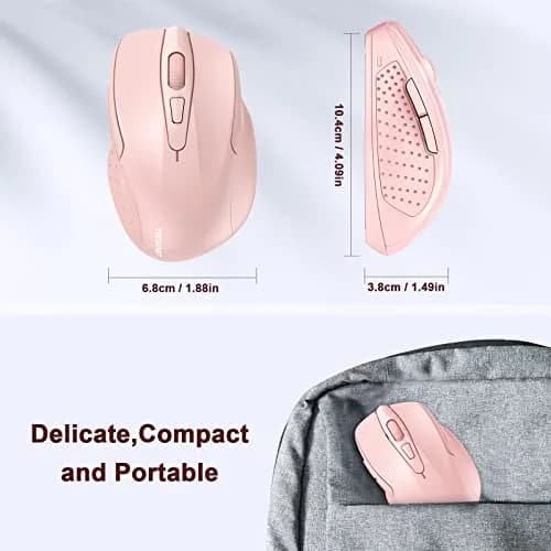 TECKNET M003 Wireless Mouse - Pink, 2.4G Ergonomic Computer Mouse with 2600 DPI for Right-Handed Use thumbnail 3