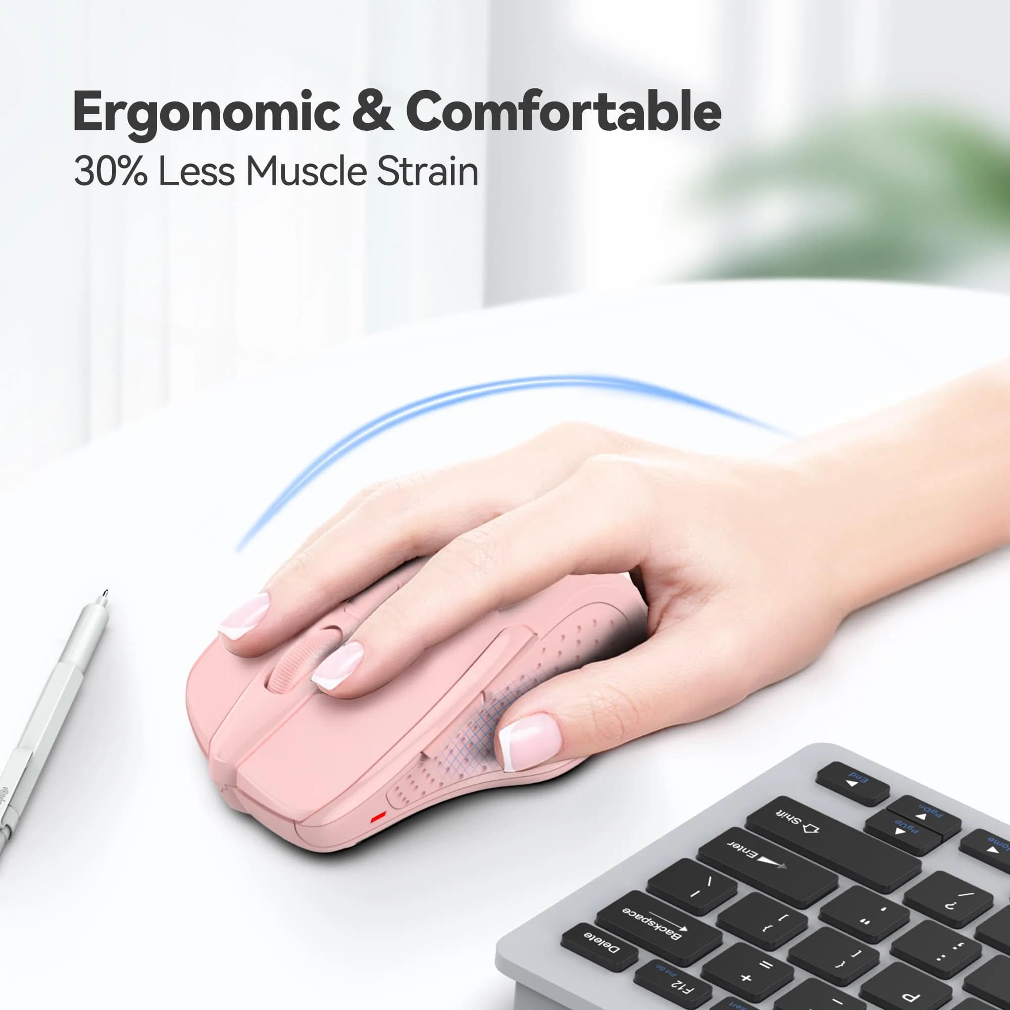 TECKNET M003 Wireless Mouse - Pink, 2.4G Ergonomic Computer Mouse with 2600 DPI for Right-Handed Use - view 4