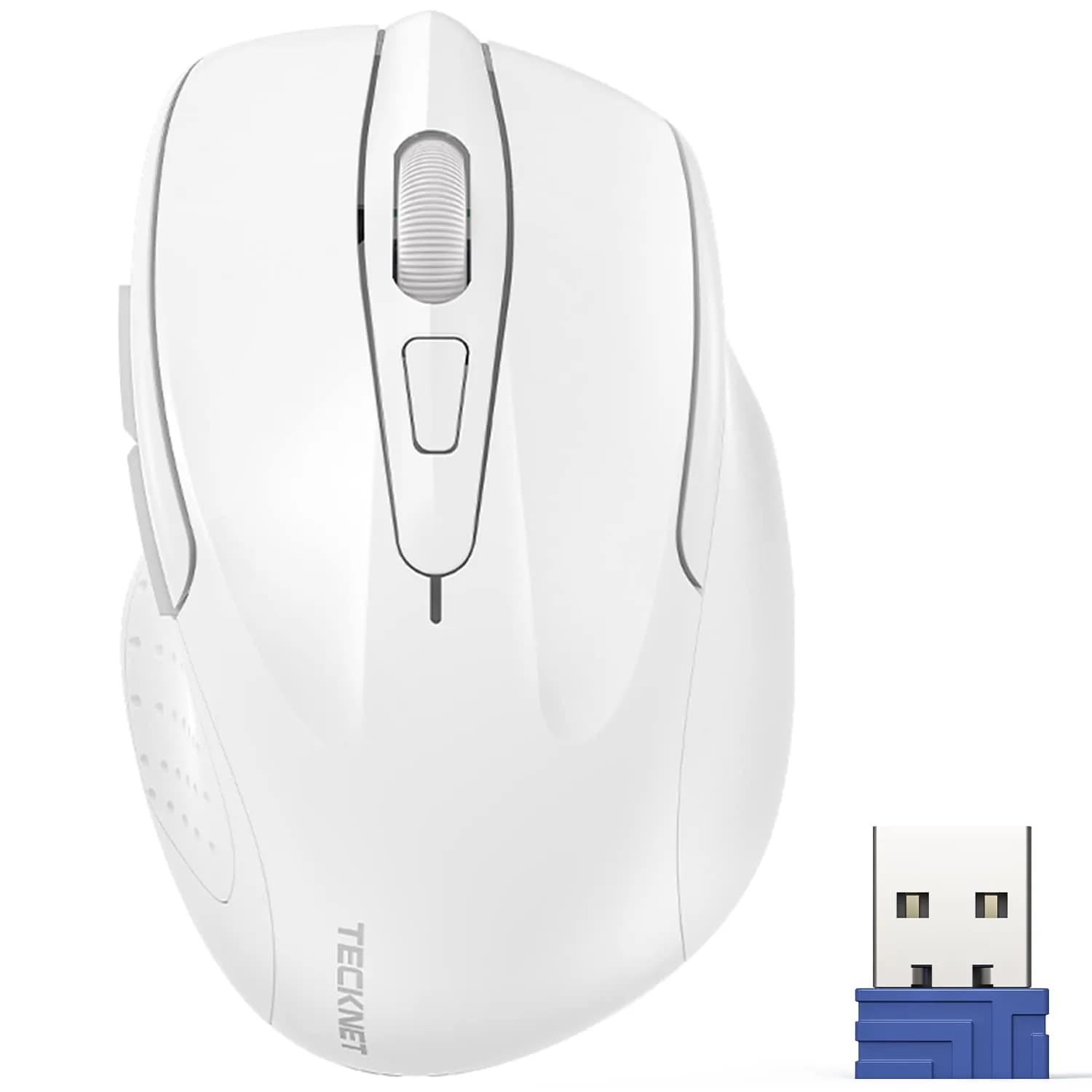 TECKNET M003 Wireless Ergonomic Computer Mouse - White, 2.4G with 2600 DPI for Right-Handed Use - main product image