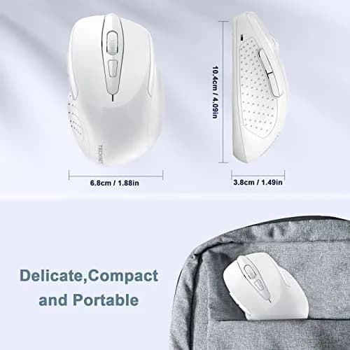 TECKNET M003 Wireless Ergonomic Computer Mouse - White, 2.4G with 2600 DPI for Right-Handed Use thumbnail 4
