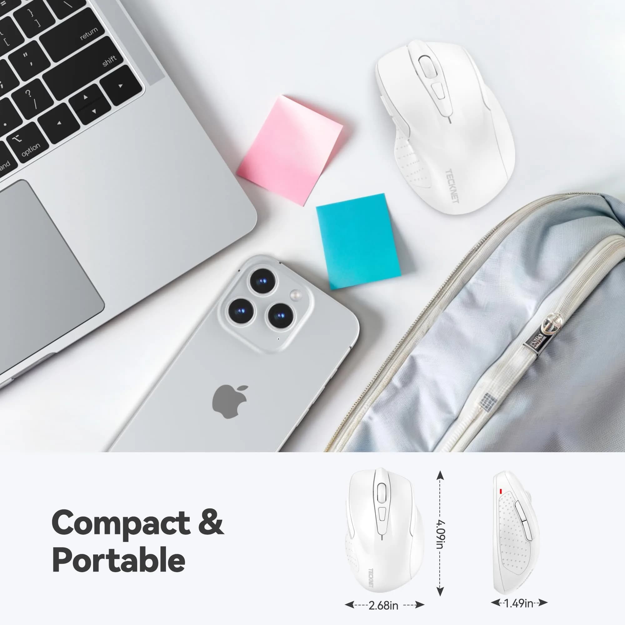 TECKNET M003 Wireless Ergonomic Computer Mouse - White, 2.4G with 2600 DPI for Right-Handed Use - view 2