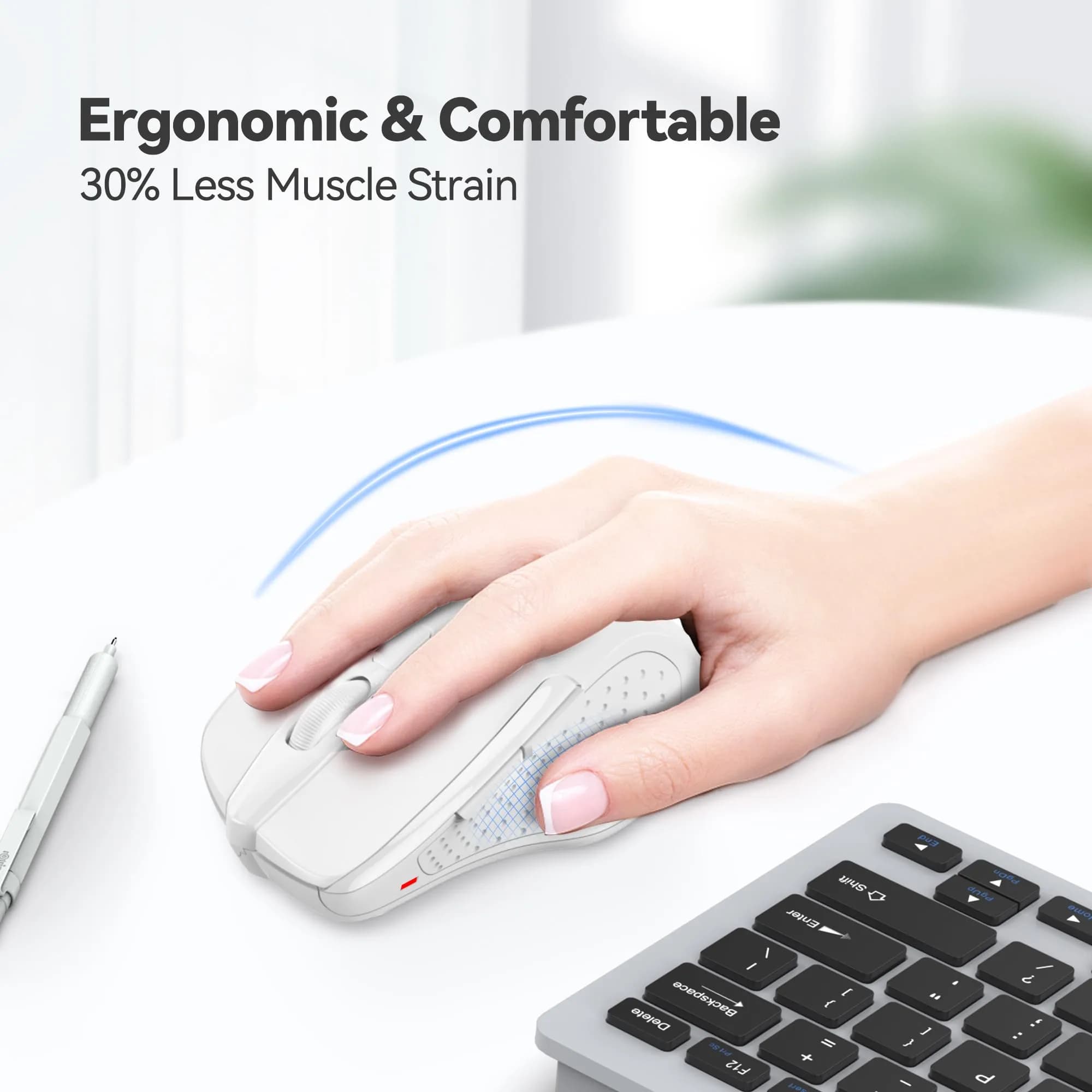 TECKNET M003 Wireless Ergonomic Computer Mouse - White, 2.4G with 2600 DPI for Right-Handed Use - view 3