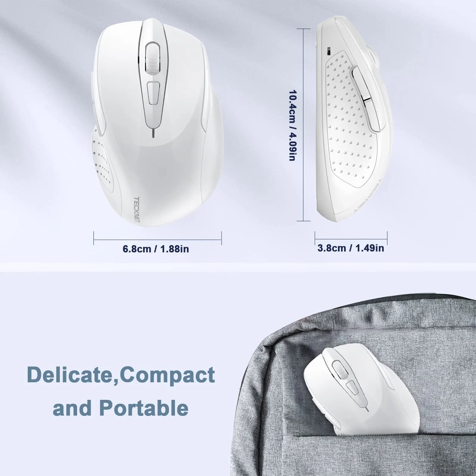 TECKNET M003 Wireless Ergonomic Computer Mouse - White, 2.4G with 2600 DPI for Right-Handed Use - view 4