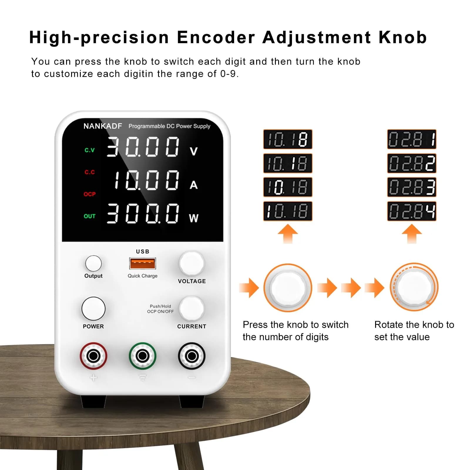 NANKADF 30V 10A White DC Power Supply with Precise Encoder Knob & USB Quick-Charge - view 2