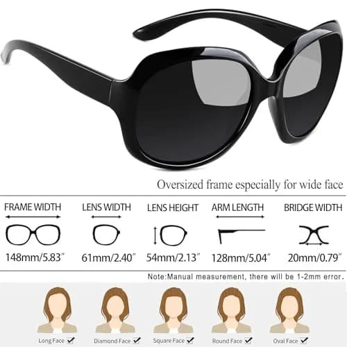 Joopin Oversized Butterfly Sunglasses for Women - Pitch Black/Grey Polarized UV400 Protection thumbnail 4