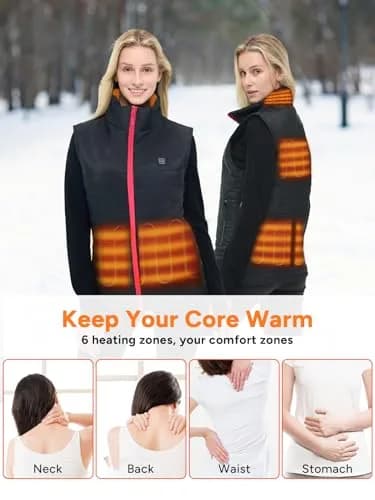 DR.PREPARE Women's Heated Vest Lightweight Heating Vest with 3 Heating Levels & 6 Heating Zones, Adjustable Size, Black (Battery Pack Not Included) thumbnail 5
