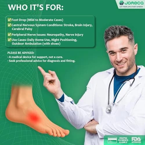 JOMECA Upgraded Drop Foot Brace for Walking with Shoes | Adjustable Soft AFO for Foot Drop Relief thumbnail 5