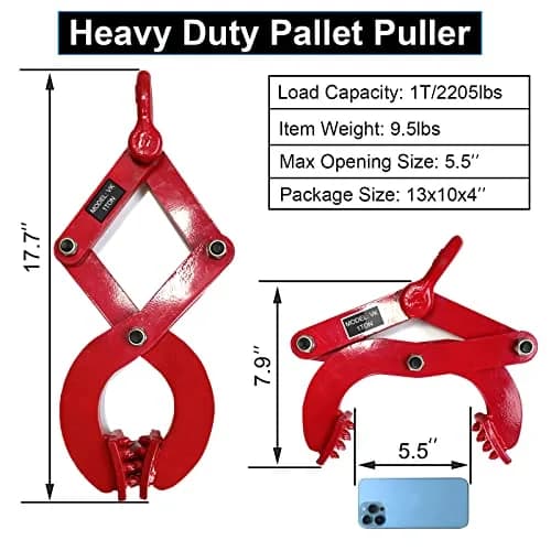 BONOOTH Pallet Puller 1T (2205 lbs) Capacity Heavy Duty Steel Scissor Grabber with 5.5" Jaw Opening | Industrial Material Handling Tool thumbnail 3