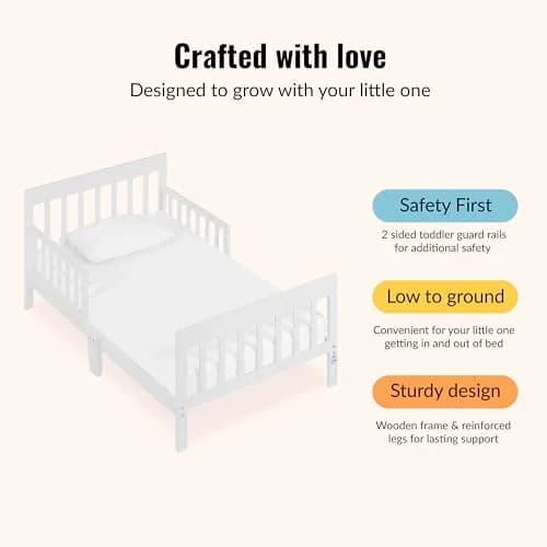 Dream On Me Finn Toddler Bed | GREENGUARD Gold, Pinewood, White, Low Floor Design thumbnail 5