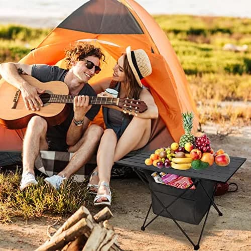 Audoyon Foldable Camping Side Table L Black | Ultralight Aluminum Roll-Up Table with Carry Bag & Storage for Picnic, Hiking, Beach (18x27x18 inches) thumbnail 5