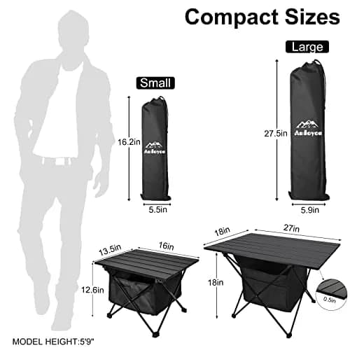 Audoyon Foldable Camping Side Table L Black | Ultralight Aluminum Roll-Up Table with Carry Bag & Storage for Picnic, Hiking, Beach (18x27x18 inches) thumbnail 7