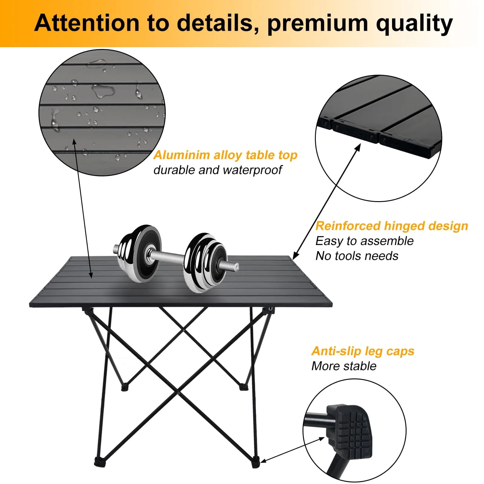 Audoyon Foldable Camping Side Table L Black | Ultralight Aluminum Roll-Up Table with Carry Bag & Storage for Picnic, Hiking, Beach (18x27x18 inches) - view 2