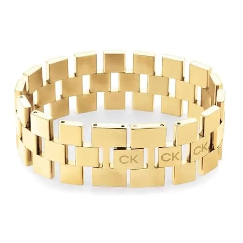 Calvin Klein Jewelry Women's Link Bracelet Gold Plated | Sculpted Grid Pattern, 24mm Inner Circumference thumbnail 1