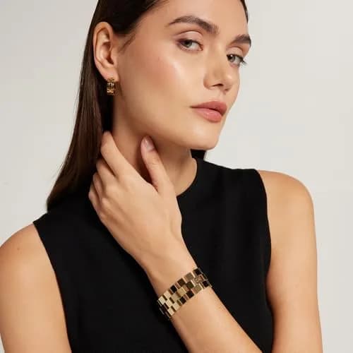 Calvin Klein Jewelry Women's Link Bracelet Gold Plated | Sculpted Grid Pattern, 24mm Inner Circumference thumbnail 2
