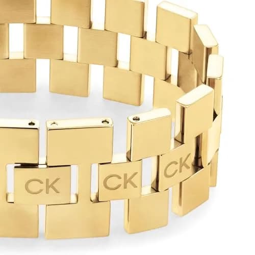 Calvin Klein Jewelry Women's Link Bracelet Gold Plated | Sculpted Grid Pattern, 24mm Inner Circumference thumbnail 3