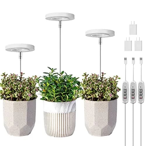 LORDEM Full Spectrum LED Grow Light for Indoor Plants | 3 Pack Height Adjustable, Auto Timer, Dimmable, Stylish Design (3 Pack, White) thumbnail 1