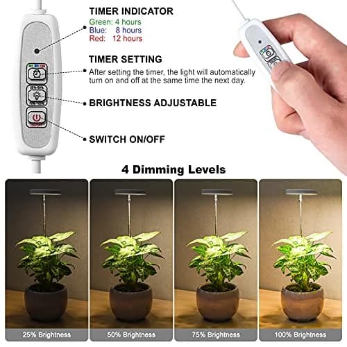 LORDEM Full Spectrum LED Grow Light for Indoor Plants | 3 Pack Height Adjustable, Auto Timer, Dimmable, Stylish Design (3 Pack, White) thumbnail 4