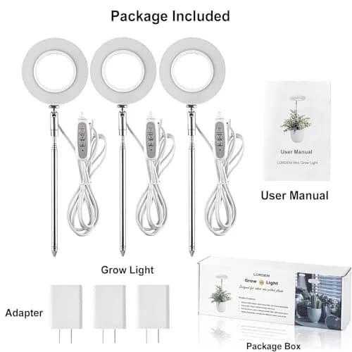 LORDEM Full Spectrum LED Grow Light for Indoor Plants | 3 Pack Height Adjustable, Auto Timer, Dimmable, Stylish Design (3 Pack, White) thumbnail 6