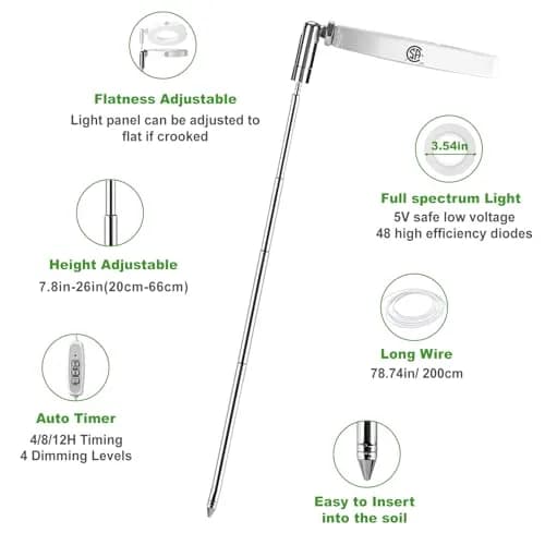 LORDEM Full Spectrum LED Grow Light for Indoor Plants | 3 Pack Height Adjustable, Auto Timer, Dimmable, Stylish Design (3 Pack, White) thumbnail 3