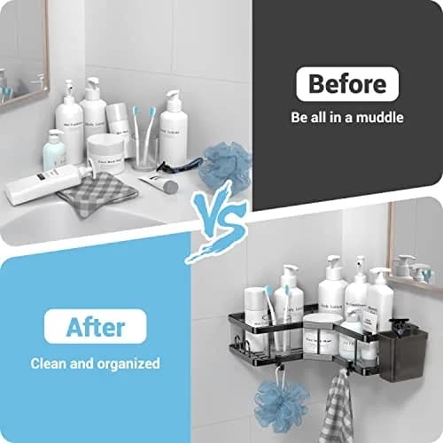 AKTECKE Corner Shower Caddy 2 Pack | No Drilling Stainless Steel Bathroom Organizer (9.6"×9.6"×2.6") thumbnail 5